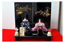 No.521 京都西陣織立雛・桜（会津塗屏風） ／ ひな人形 雛人形 お雛様 桃の節句 雛祭り 埼玉県 特産品