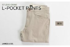 【BEG・サイズ6】 Lポケットパンツ | パンツ ズボン ユニセックス メンズ レディース おしゃれ オシャレ お洒落 スラックス ＋ チノパン ＋ デニム 職人 手作業 上質 ギフト プレゼント 使いやすい 楽 シンプル ディテール コーディネート 仕事でも遊びでも コットン ツイル 新潟 山信織物 JAMES&CO STUDIO ORIBE 埼玉県 草加市 神奈川県 鎌倉市 由比ヶ浜