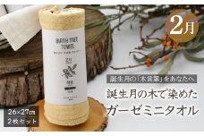 2月「胡桃(クルミ)」の木言葉 「知性」　 BIRTH TREE TOWEL  | RYOKUSUIEN 緑酔園 草木染め THE NEWOLD WORKS バースツリータオル クルミ 胡桃 知性 ガーゼ タオル ハンカチ  ふわふわ 植物 草木染ガーゼ アップサイクル エシカル ヘリンボーン ギフト贈り物 お祝い プレゼント 母の日 父の日 記念日　埼玉県 草加市 草加
