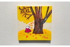 「絵描き文鳥 やま ゆりの」原画「銀杏さんこっちへ降ってきて」