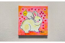 「絵描き文鳥 やま ゆりの」原画「このピンクの花びらは春の予感」