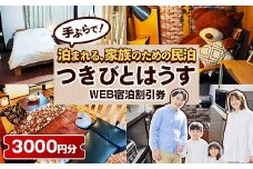 幸手市 民泊つきびとはうす Web宿泊割引券 3000円分（1000円 × 3枚） - 宿泊券 宿泊利用券 宿泊補助券 宿泊割引券 チケット 休息 宿泊 旅 旅行 民泊 おすすめ 権現堂 桜の名所 埼玉県 幸手市