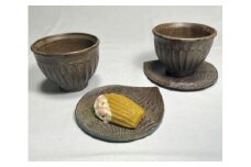 C011-25 粉引鎬フリーカップ2個と雫小皿2枚のセット