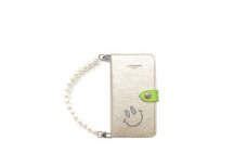 129ｰ001 サロンドアルファードのスマイル手帳型専用スマホケースMサイズ　パールハンドル付1841ｰs