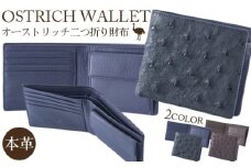 二つ折り財布（ネイビー）オーストリッチ革【高級素材の代名詞！】 [No.095-02]