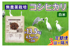 [定期便／隔月3ヶ月] 無農薬栽培 コシヒカリ《白米》計13.5kg (4.5kg×3ヶ月)｜おいしい お米 コメ こめ ご飯 ごはん 白米 玄米 お取り寄せ 直送 贈り物 贈答品 ふるさと納税 埼玉 杉戸 [0571]
