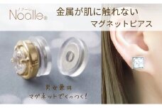 マグネット式　ノンホールピアス　S-SQシルバー×クリアー　金属アレルギー　ユニセックス　イヤリング　ノアーレ　アクセサリー[№5346-1384]