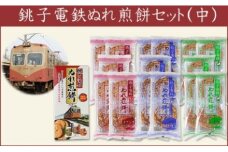 お土産にも最適！千葉県 銚子市 の 名物「銚子電鉄 の ぬれ煎餅」Mセット（赤の濃い口味・青のうす口味・緑の甘口味）3種類