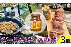 ガーリックライスの素 3瓶 G飯の素 ガーリック にんにく 野菜 調味料 スパイス タレ 肉 牛肉 豚肉 鶏肉 魚 ご飯 ごはん キャンプ BBQ アウトドア 常温 長期保存 送料無料 青森県 千葉県 銚子市 アウトドアオペラ