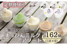 定期便 9回 無添加ジェラート すっぴんミルク アソート 18個 全9回 合計162個 ジェラート アイス ミルク 抹茶 コーヒー きなこ ラムレーズン 牛乳 シャーベット デザート スイーツ 氷菓子 カップ 洋菓子 生クリーム バニラ 無添加 保存料 安定剤 不使用 ギフト プレゼント 贈り物 お取り寄せ 送料無料 千葉県 銚子市 YAMAJIYA