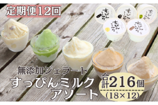 定期便 12回 無添加ジェラート すっぴんミルク アソート 18個 全12回 合計216個 ジェラート アイス ミルク 抹茶 コーヒー きなこ ラムレーズン 牛乳 シャーベット デザート スイーツ 氷菓子 カップ 洋菓子 生クリーム バニラ 無添加 保存料 安定剤 不使用 ギフト プレゼント 贈り物 お取り寄せ 送料無料 千葉県 銚子市 YAMAJIYA