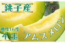 【6月下旬〜7月中旬発送】 銚子産 アムスメロン！ 4玉 (1玉約1.45〜1.7kg未満)  弥兵衛のアムスメロン メロン 糖度16度 青肉 果物 フルーツ ギフト プレゼント 贈答 贈り物 お取り寄せ デザート スイーツ ケーキ ゼリー ジュース フルーツサンド  国産 ふるさと納税 送料無料 千葉県 銚子市 弥兵衛 			