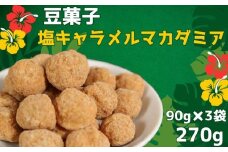 豆菓子 塩キャラメルマカダミア 計270g　(90g×3袋）塩キャラメルマカダミア味 マカダミアナッツ ピーナッツ おやつ スイーツ スナック お取り寄せ ギフト 甘い しょっぱい 甘じょっぱい 珍しい味 お菓子 おつまみ プレゼント 詰め合わせ ナッツスイーツ ナッツ 塩キャラメル キャラメル 送料無料 ふるさと納税 ふるさと納税豆菓子 千葉県銚子市 森田屋商事合同会社	