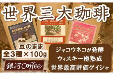 【12203-0103】生涯で飲みたい 世界３大珈琲(豆のまま)100g×3種 銀河コーヒー 