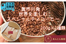 【奥市川発！定期便6か月】　世界を楽しむ　スペシャルティコーヒー　200g×2種類＜粉（中挽き）＞　【12203-0182】