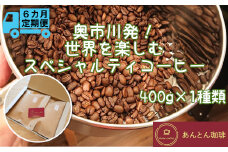 【奥市川発！定期便6か月】　世界を楽しむ　スペシャルティコーヒー　400g×1種類＜粉（中挽き）＞　【12203-0184】