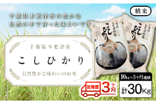 KW007 ＜3ヶ月定期便＞千葉県木更津産 精米こしひかり10kg×3ヶ月連続 計30kg