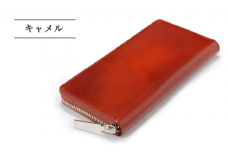 【YOSHINA】ラウンドファスナー長財布(キャメル)