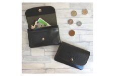 FT004【ふるさわ革工芸】コイン・お札・カードが入る本革の小さな財布（1.ワイン×黒）