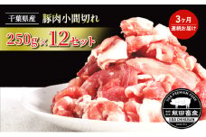 [№5904-0625]【3ヶ月連続定期便】農場直送！！千葉県産 豚肉 小間切れ 小分け 3kg(250g×12) 飯田プレミアムポーク お肉 豚 ポーク 甘味 炒めもの 豚汁 真空パック 冷凍便 成田市 千葉県