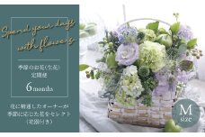 【毎月お届け】季節のお花（生花・花器付き）の定期便・Mサイズ　6か月 〈 フラワーアレンジメント 花 定期便  記念日 誕生日 お祝い ギフト プレゼント インテリア 自宅用 全国発送 送料無料 冷蔵 そのまま飾れる かわいい  ※お届け日指定不可 〉