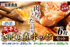 勝浦 松田商店 灰干しさば Lサイズ 3枚 灰干し真ホッケ LLサイズ 3枚 開き セット 真空包装《90日以内に出荷予定(土日祝除く)》千葉県 勝浦市 干物 灰干し 真ホッケ 開き 惣菜 ホッケ 魚 開き 冷凍 手作り【配送不可地域：離島】 st-p