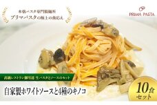 パスタ 高級レストラン御用達の生パスタとソースのセット「自家製ホワイトソースと4種のキノコ　10食セット」　～本格パスタ専門製麺所「プリマパスタ」の極上の歯ごたえ～ 【WH-YKN1101-10】 [№5689-2220]