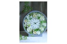 アーティフィシャルフラワー八千代市のバラをモチーフに使った花時計 (グレーのベース×白グリーンの花)【1494317】