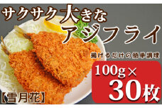 【鴨川名産】『雪月花』サクサク大きなアジフライ！！3kg（100g×30枚）[0013-0038]