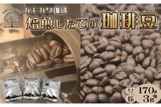 【カモガワ珈琲】焙煎したてのコーヒー豆 ３種（170g×３袋）《豆》　[0016-0022]