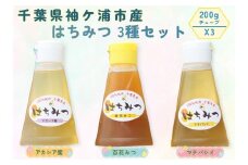 袖ケ浦市産 純粋はちみつ 200gチューブ 3種セット [0151ch]