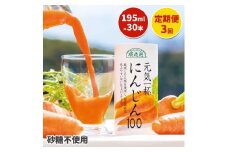 [定期便／3ヶ月] 果汁100% 元気一杯 にんじん100 195g×30本×3回 (合計90本) 順造選｜無添加 無塩 健康 人参 ジュース ドリンク カロテン 長期保存 [0463]