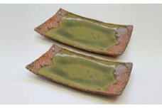 釉彩長角皿 2枚セット 和食器 長皿 陶芸品《受注制作》
