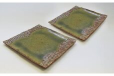 釉彩角皿 2枚セット ライン模様 和食器 お皿 陶芸品《受注制作》