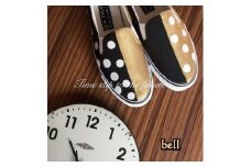 手描きスニーカー「bell」24.5cm ゴールド×ブラック 水玉柄【受注制作】