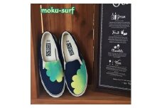 手描きスニーカー「moku-surf」22.5cm ダークブルー×グラデーション【受注制作】