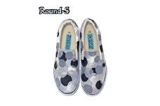 手描きスニーカー「Round-S」22.5cm モノクロ 水玉柄【受注制作】