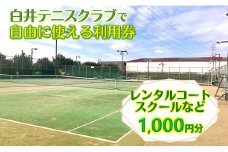 白井テニスクラブ利用券 1,000円分 レンタルテニスコート＆スクール対応