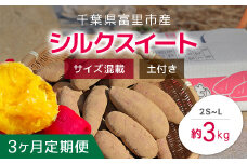 【2024年9月以降発送】【3か月定期便】千葉県富里市産　シルクスイート　3kg　サイズ混載　土付き TMH007 / さつまいも サツマイモ  シルクスイート  しるくすいーと おさつ 甘藷 唐いも あまい 甘い スイーツ スイート ポテト おやつ 千葉県 富里市 
