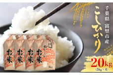 【令和6年産】千葉県富里市産 こしひかり 精米20kg（5kg×4） / コシヒカリ お米  米 こめ こしひかり 20kg うるち米 送料無料 数量限定 ちば 千葉県産とみさと 富里 富里市 TTMAA004