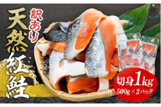 数量限定【訳あり】天然紅鮭 切身1kg（切り落とし）500g×2パック mi0012-0092  鮭 紅鮭 サーモン しゃけ 切り身 小分け 天然 冷凍 おかず 惣菜 弁当 海鮮 魚介
