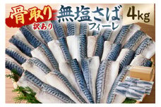 【訳あり】骨取り無塩さばフィーレ4kg　（1kg×4袋） mi0012-0150 【サバ 無塩 骨取り 魚 魚介 お弁当 惣菜 おかず 小分け 切り身 個別冷凍】