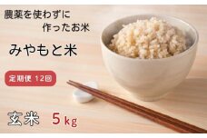 【定期便12回】農薬を使わずに作ったお米　みやもと米（玄米）　5kg