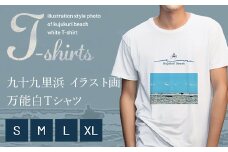 九十九里浜Art オリジナルTシャツ白色（イラスト画）Sサイズ SMBE002-1