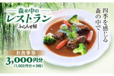 森の中のレストランふらんす屋 お食事券 3,000円分（1,000円分×3枚） ふるさと納税 食事券 チケット 森の中 レストラン テラス ドッグラン わんちゃんルーム 四季 自然 千葉県山武市 SMCB001