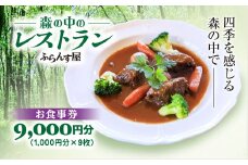 森の中のレストランふらんす屋 お食事券 9,000円分（1,000円分×9枚） ふるさと納税 食事券 チケット 森の中 レストラン テラス ドッグラン わんちゃんルーム 四季 自然 千葉県山武市 SMCB003