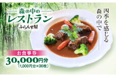森の中のレストランふらんす屋 お食事券 30,000円分（1,000円分×30枚） ふるさと納税 食事券 チケット 森の中 レストラン テラス ドッグラン わんちゃんルーム 四季 自然 千葉県山武市 SMCB010