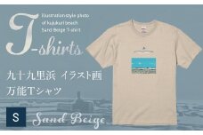 九十九里浜Art オリジナルTシャツ サンドベージュ（イラスト画）Sサイズ SMBE005-1
