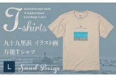 九十九里浜Art オリジナルTシャツ サンドベージュ（イラスト画）Lサイズ SMBE005-3