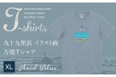 九十九里浜Art オリジナルTシャツ アシッドブルー（イラスト画）XLサイズ SMBE006-4